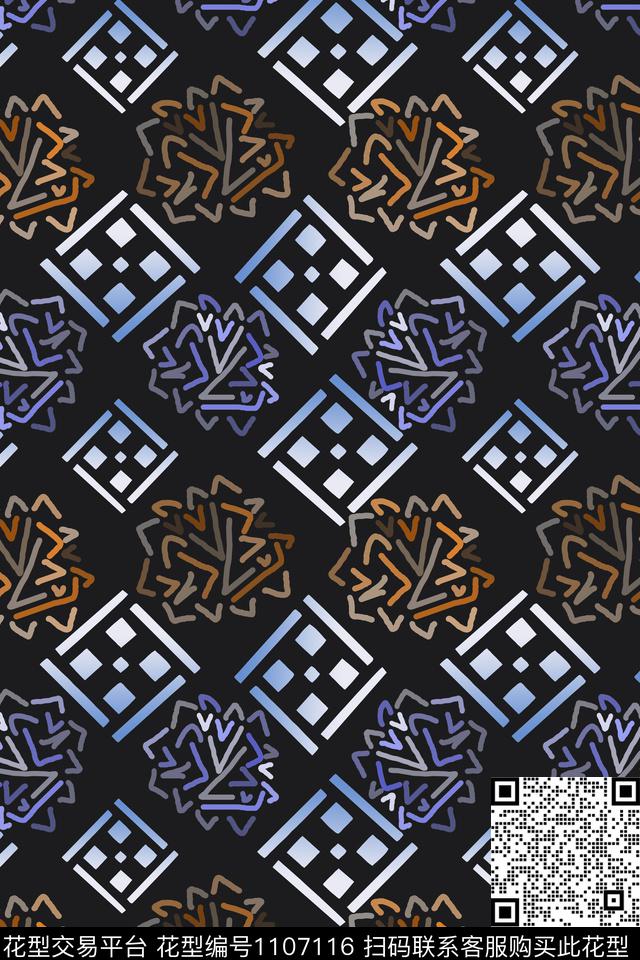 手绘线条笔触渐变色彩男装休闲花卉数码印花华亿平台下载（图片编号: 1107116） - 瓦栏（Walan）