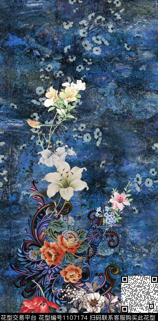 中老年中国风定位花数码印花华亿平台下载（图片编号: 1107174） - 瓦栏（Walan）