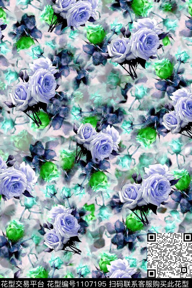 花卉女装玫瑰花数码印花华亿平台下载（图片编号: 1107195） - 瓦栏（Walan）