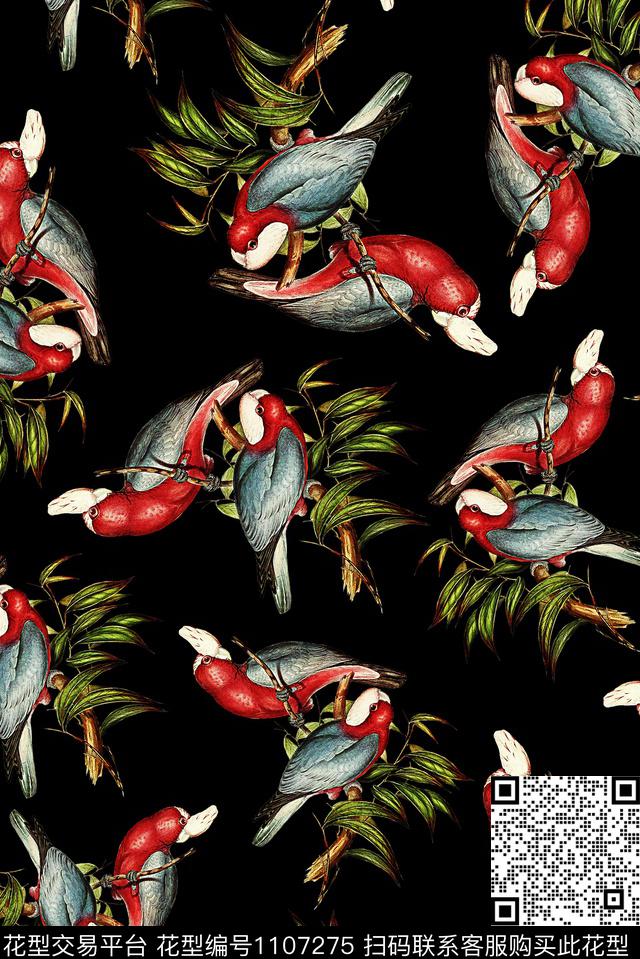 绿植树叶鸟女装数码印花华亿平台下载（图片编号: 1107275） - 瓦栏（Walan）