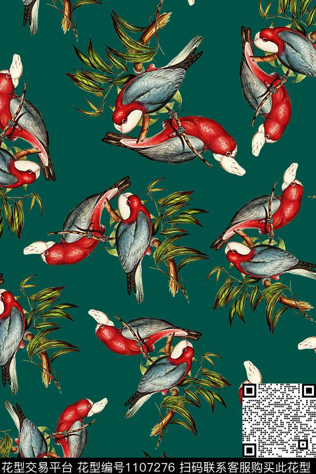 绿植树叶鸟女装数码印花华亿平台下载（图片编号: 1107276） - 瓦栏（Walan）