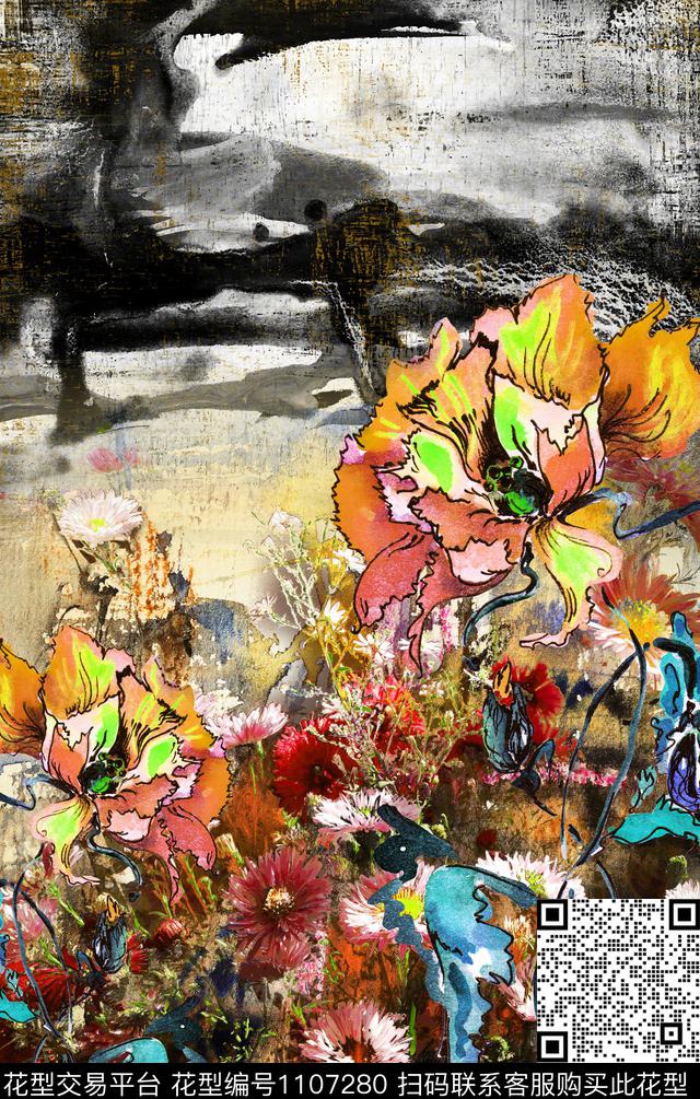 花卉绿植树叶定位花数码印花华亿平台下载（图片编号: 1107280） - 瓦栏（Walan）