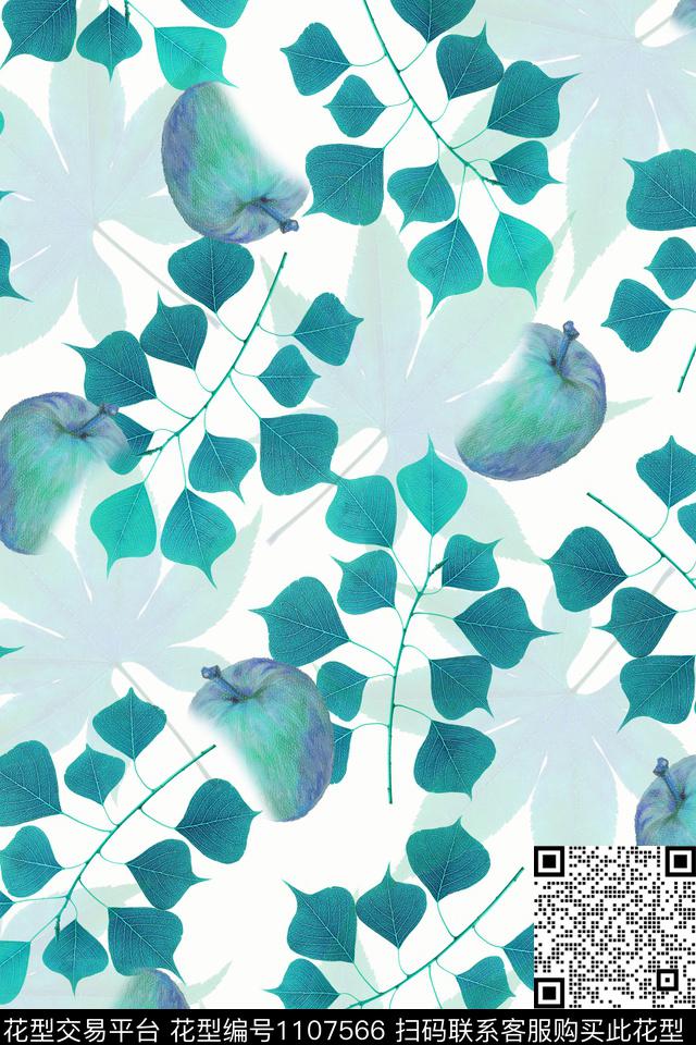 苹果定位花绿植树叶数码印花华亿平台下载（图片编号: 1107566） - 瓦栏（Walan）