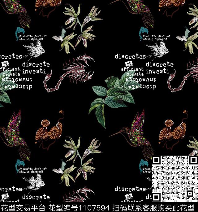 花卉动物头大牌风数码印花华亿平台下载（图片编号: 1107594） - 瓦栏（Walan）