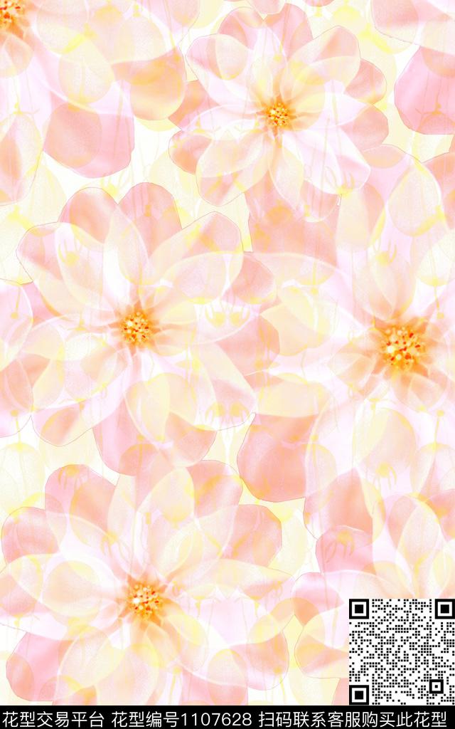 花卉复古抽象花卉数码印花华亿平台下载（图片编号: 1107628） - 瓦栏（Walan）