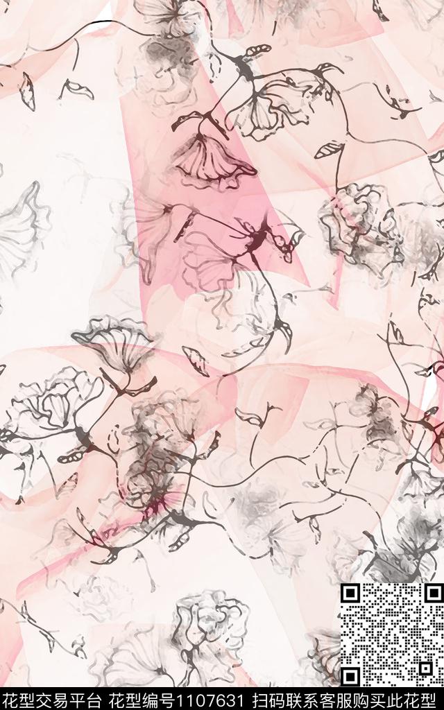 花卉复古抽象花卉数码印花华亿平台下载（图片编号: 1107631） - 瓦栏（Walan）