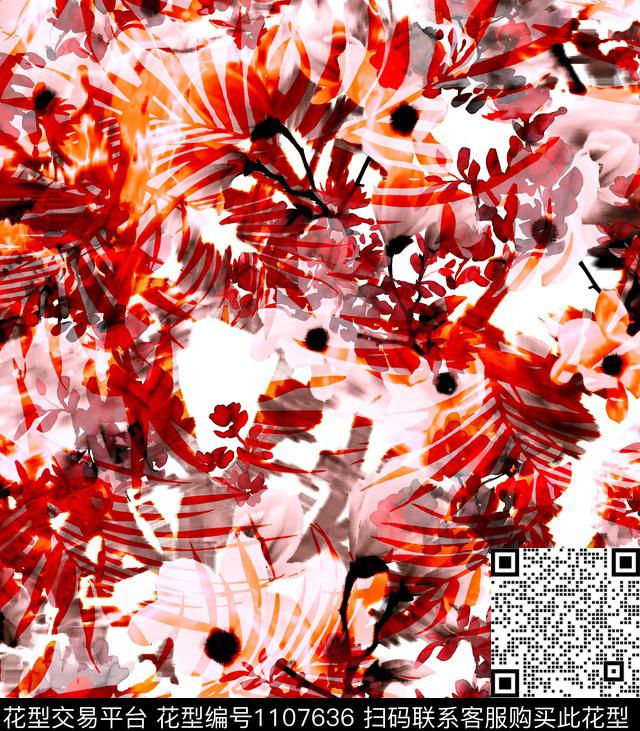 植物复古抽象花卉数码印花华亿平台下载（图片编号: 1107636） - 瓦栏（Walan）