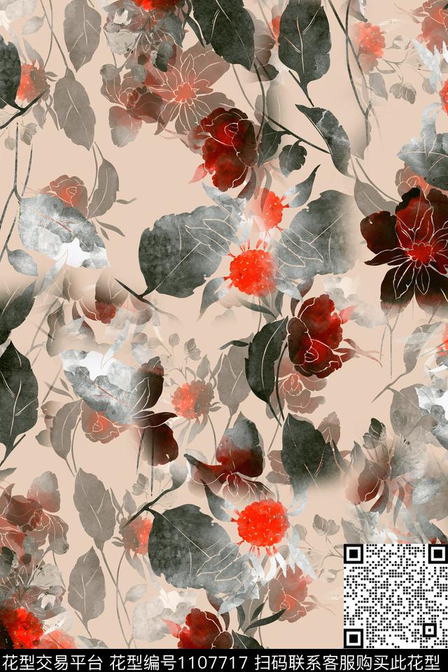 秋冬华亿平台绿植树叶肌理数码印花华亿平台下载（图片编号: 1107717） - 瓦栏（Walan）