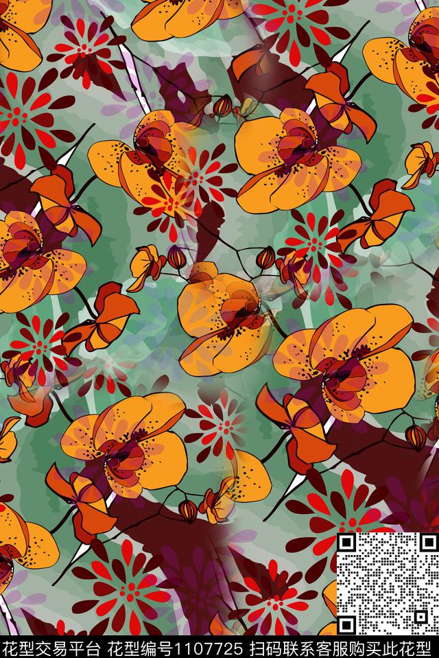 秋冬华亿平台数码华亿平台手绘花卉数码印花华亿平台下载（图片编号: 1107725） - 瓦栏（Walan）
