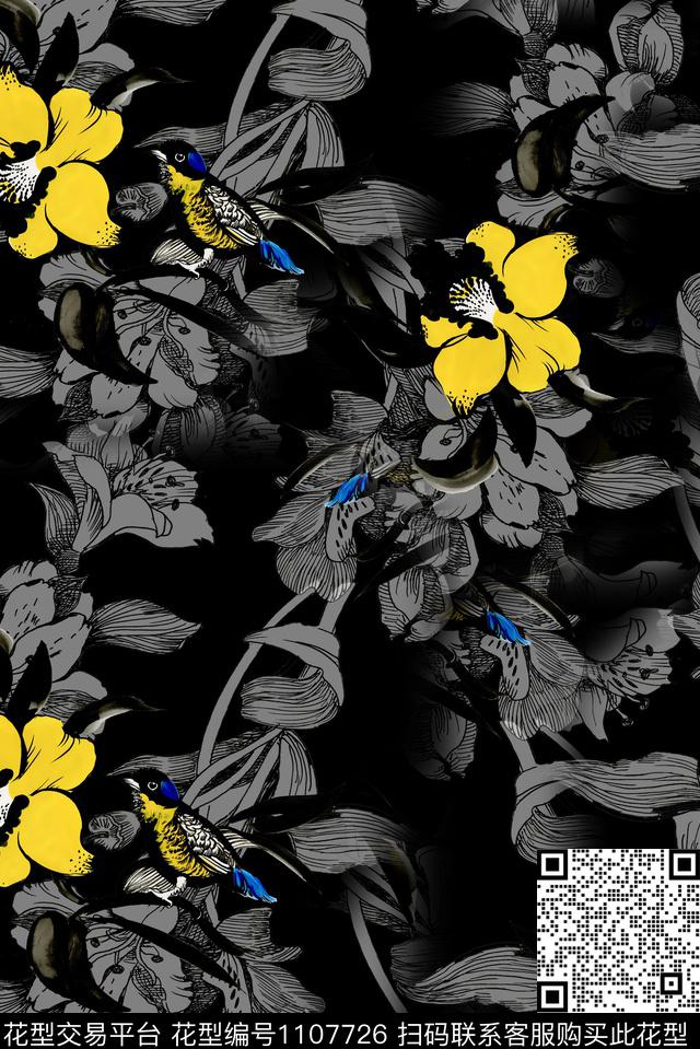秋冬华亿平台数码华亿平台手绘花卉数码印花华亿平台下载（图片编号: 1107726） - 瓦栏（Walan）