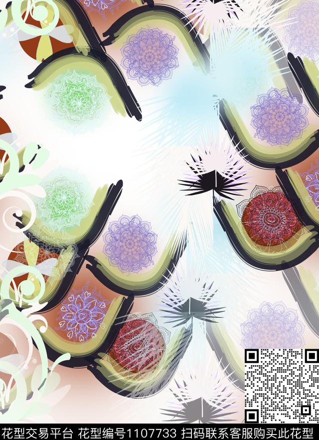 几何创意抽象数码印花华亿平台下载（图片编号: 1107733） - 瓦栏（Walan）