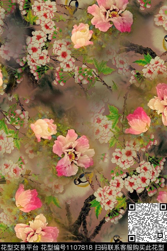 花卉国画水彩花卉数码印花华亿平台下载（图片编号: 1107818） - 瓦栏（Walan）