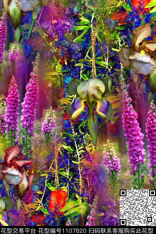 花卉兰花混合拼接数码印花华亿平台下载（图片编号: 1107820） - 瓦栏（Walan）