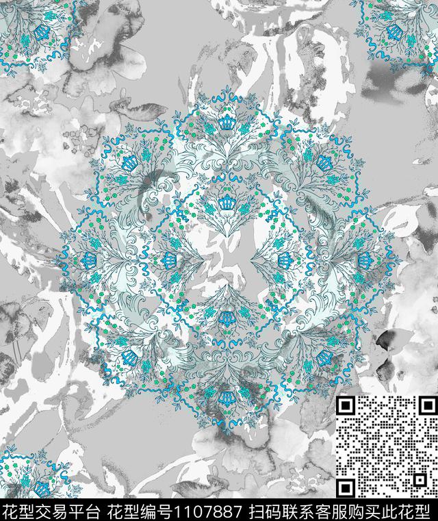 民族风抽象水彩花卉数码印花华亿平台下载（图片编号: 1107887） - 瓦栏（Walan）
