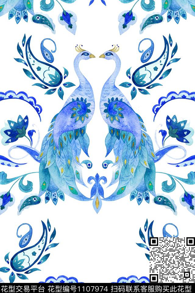佩斯利孔雀印度数码印花华亿平台下载（图片编号: 1107974） - 瓦栏（Walan）
