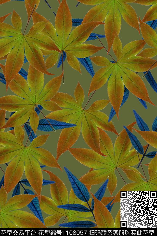 绿植树叶大牌风印花传统印花华亿平台下载（图片编号: 1108057） - 瓦栏（Walan）