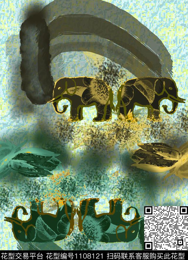 花卉创意动物头数码印花华亿平台下载（图片编号: 1108121） - 瓦栏（Walan）