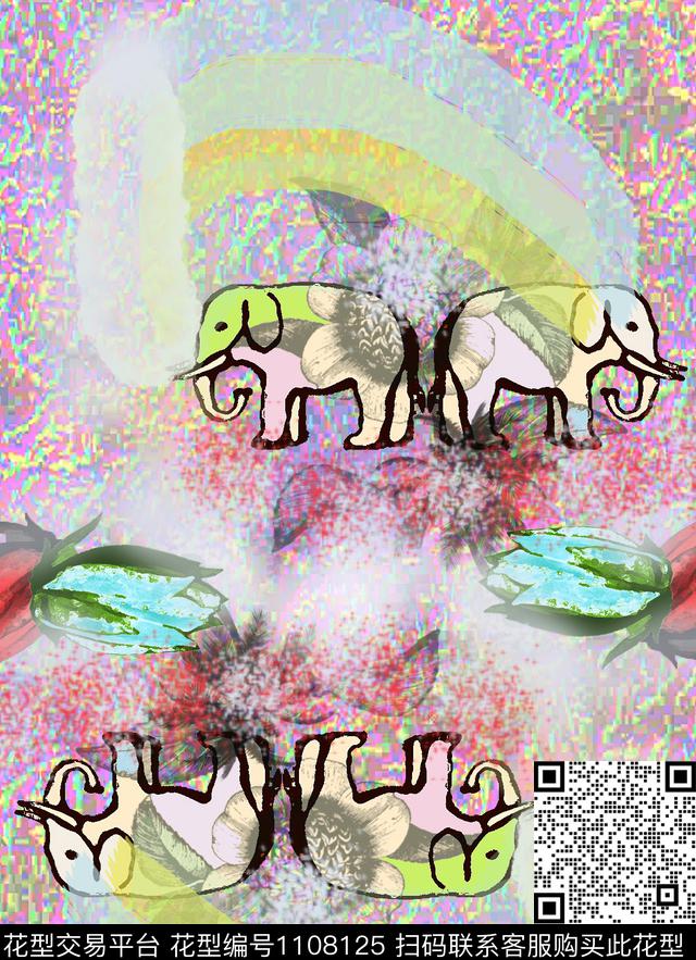 花卉创意动物头数码印花华亿平台下载（图片编号: 1108125） - 瓦栏（Walan）