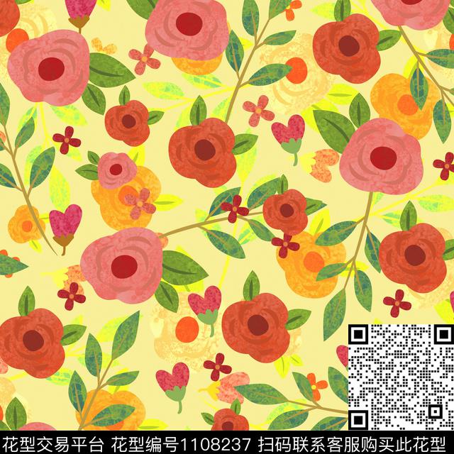 手绘花卉田园小碎花数码印花华亿平台下载（图片编号: 1108237） - 瓦栏（Walan）