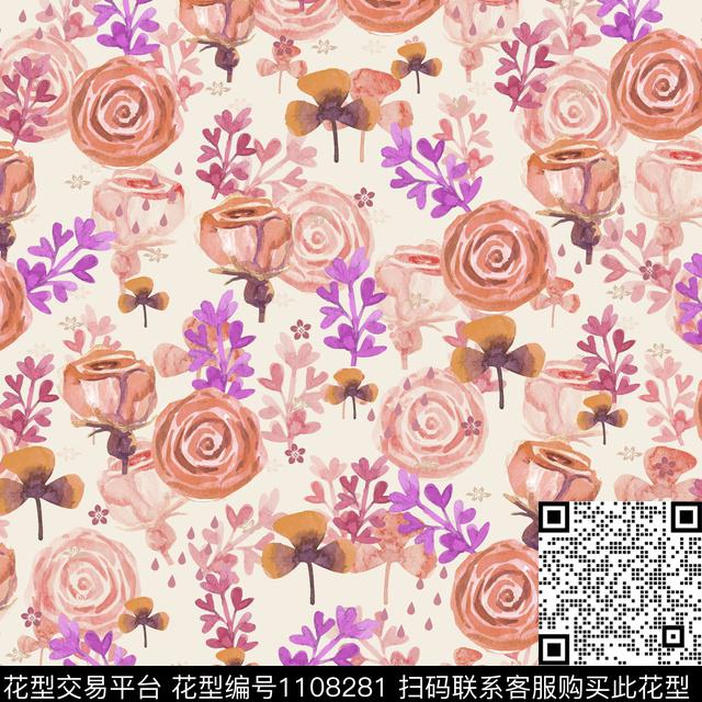 手绘花卉田园数码华亿平台数码印花华亿平台下载（图片编号: 1108281） - 瓦栏（Walan）