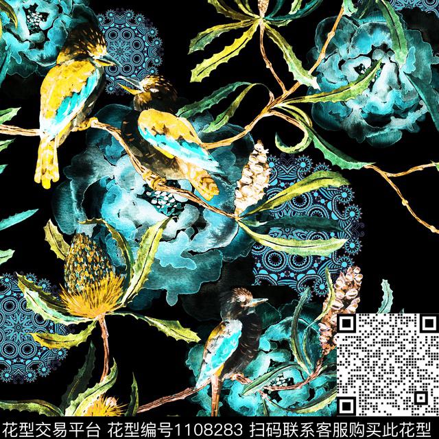 水彩花卉民族风几何数码印花华亿平台下载（图片编号: 1108283） - 瓦栏（Walan）