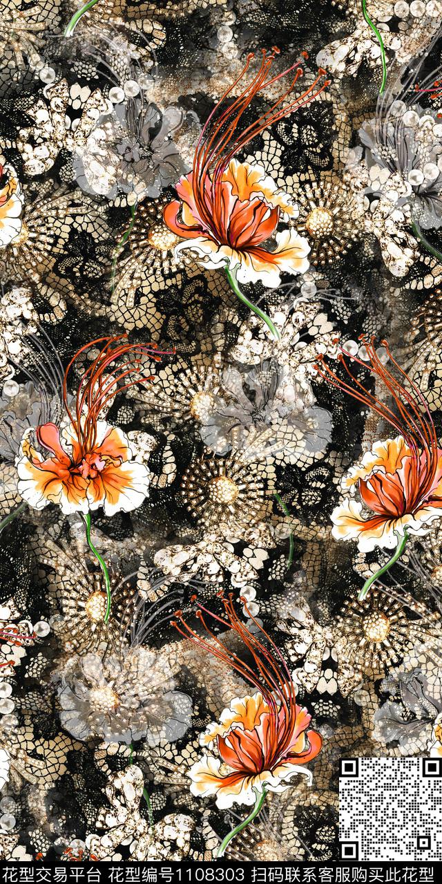 花卉数码华亿平台大牌风数码印花华亿平台下载（图片编号: 1108303） - 瓦栏（Walan）