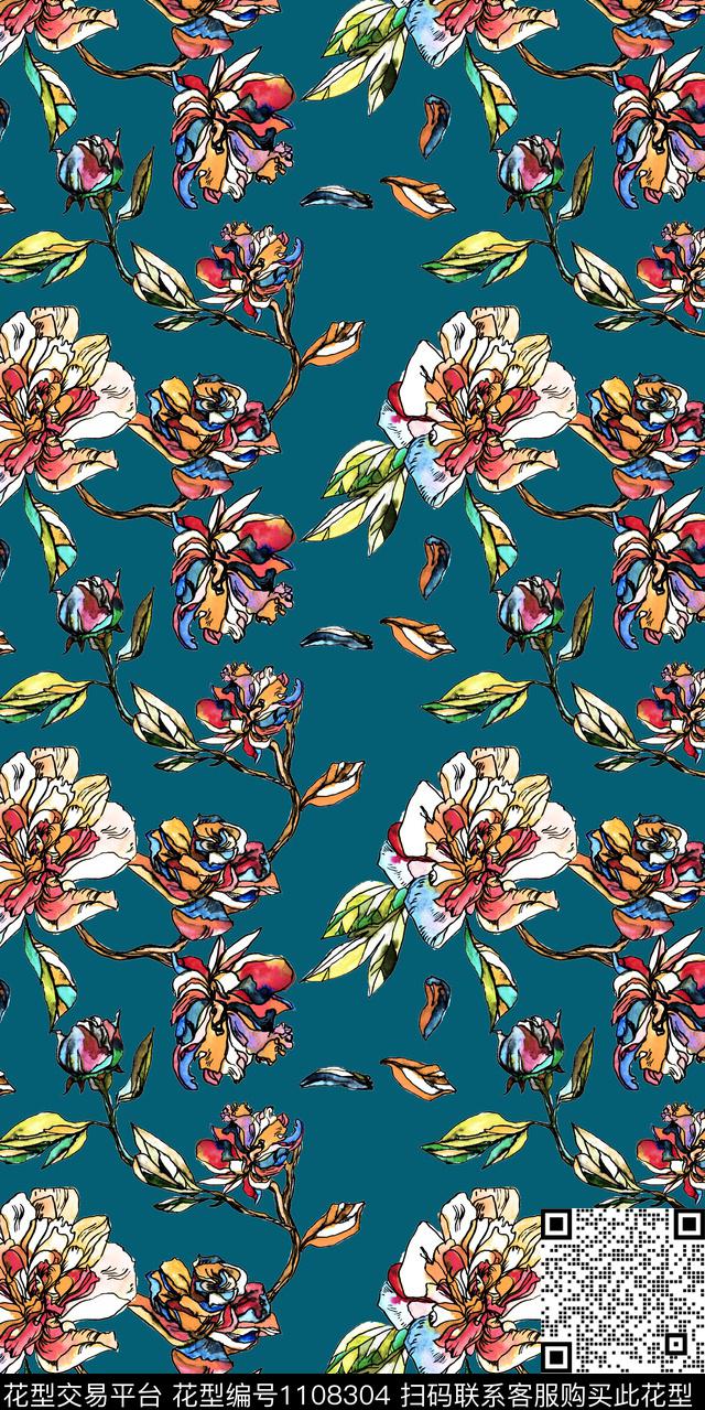 花卉数码华亿平台大牌风数码印花华亿平台下载（图片编号: 1108304） - 瓦栏（Walan）