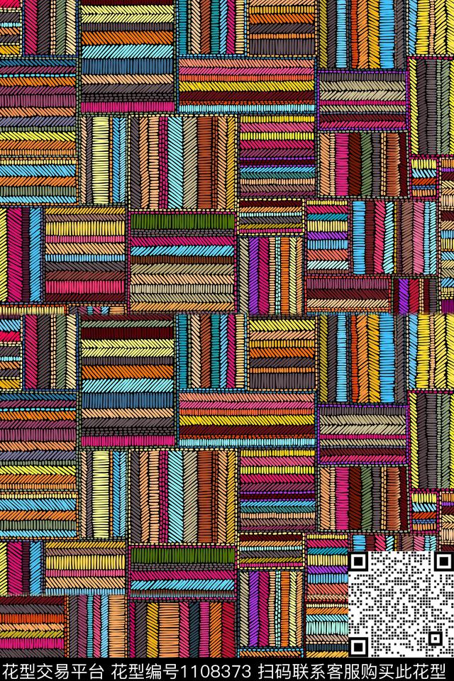 绣花华亿平台彩色线部落图案数码印花华亿平台下载（图片编号: 1108373） - 瓦栏（Walan）