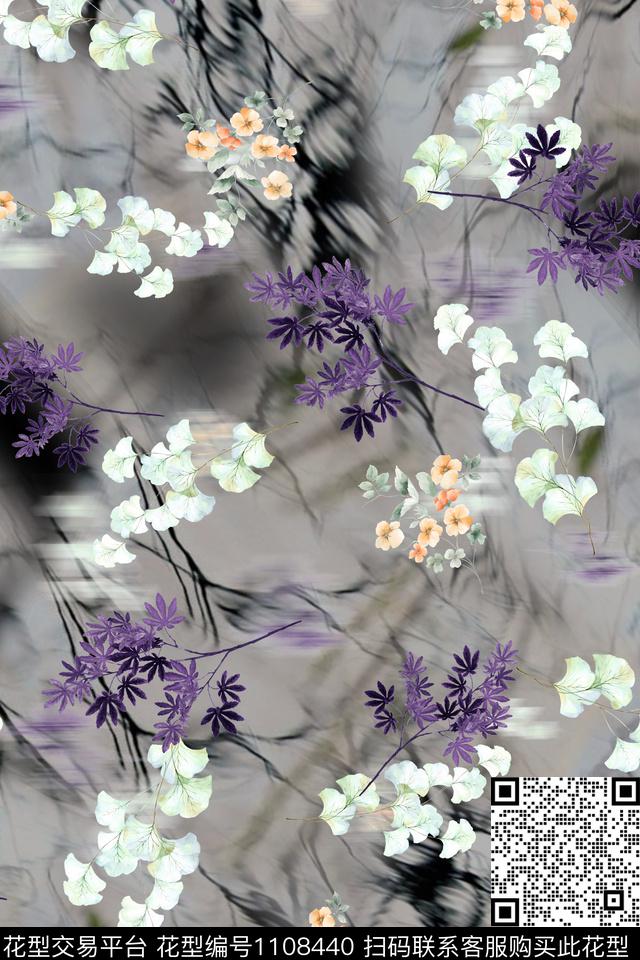 抽象花卉手绘花卉满版散花数码印花华亿平台下载（图片编号: 1108440） - 瓦栏（Walan）