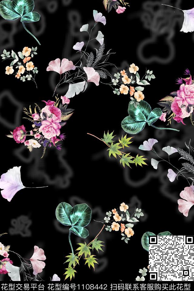 手绘花卉满版散花小碎花数码印花华亿平台下载（图片编号: 1108442） - 瓦栏（Walan）