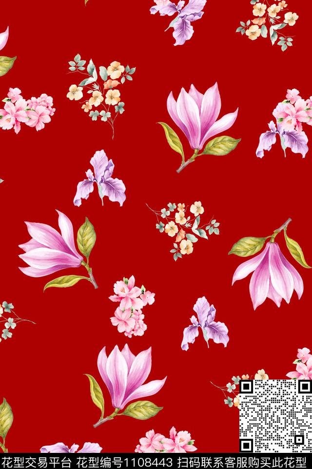 手绘花卉满版散花小碎花数码印花华亿平台下载（图片编号: 1108443） - 瓦栏（Walan）