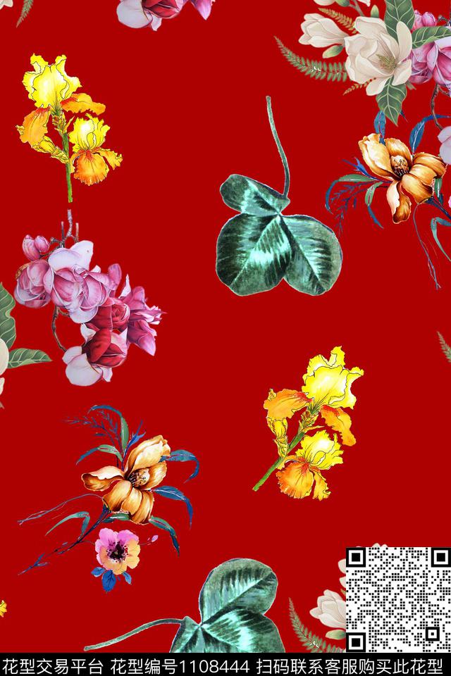手绘花卉满版散花小碎花数码印花华亿平台下载（图片编号: 1108444） - 瓦栏（Walan）