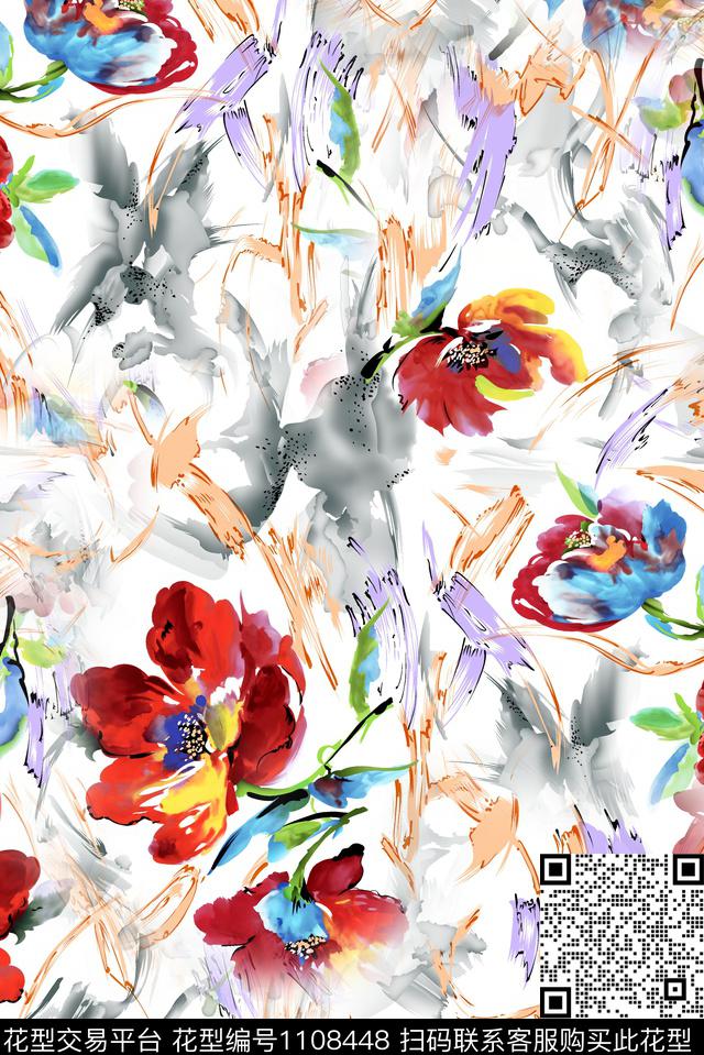 秋冬华亿平台手绘花卉肌理数码印花华亿平台下载（图片编号: 1108448） - 瓦栏（Walan）