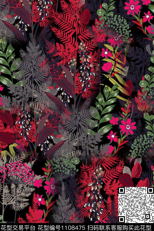 秋冬华亿平台肌理绿植树叶数码印花华亿平台下载（图片编号: 1108475） - 瓦栏（Walan）
