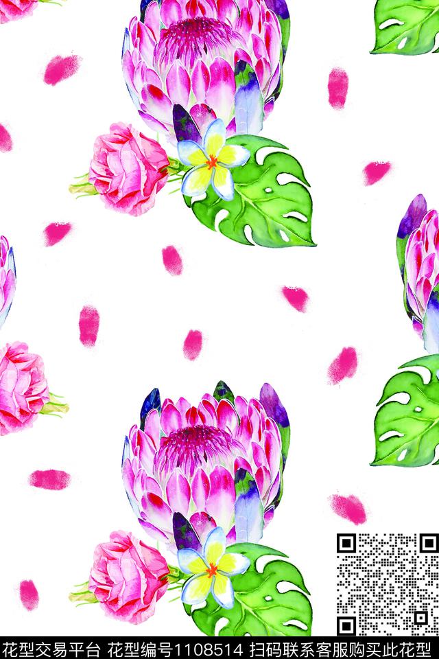 花卉绿植树叶笔印数码印花华亿平台下载（图片编号: 1108514） - 瓦栏（Walan）