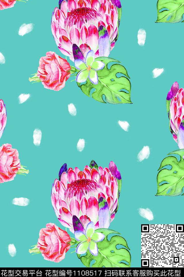 花卉绿植树叶笔印数码印花华亿平台下载（图片编号: 1108517） - 瓦栏（Walan）