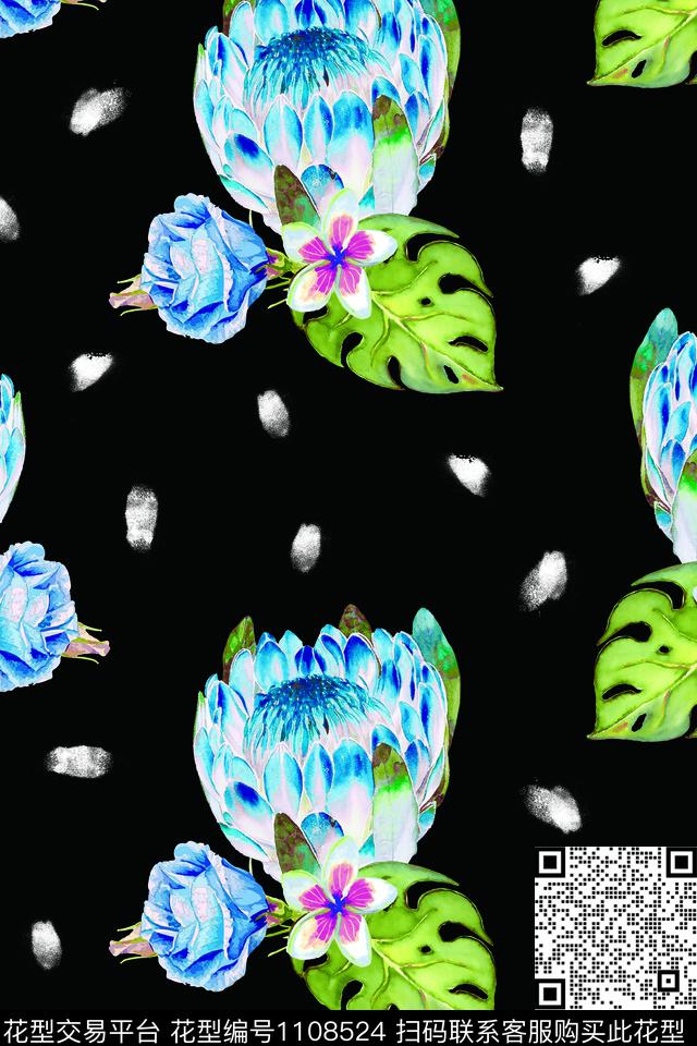 花卉绿植树叶笔印数码印花华亿平台下载（图片编号: 1108524） - 瓦栏（Walan）