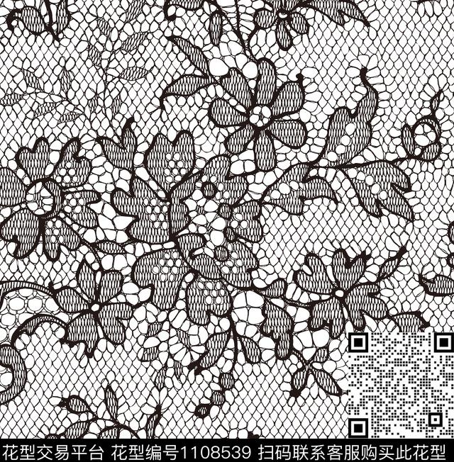 网布蕾丝黑白华亿平台传统印花华亿平台下载（图片编号: 1108539） - 瓦栏（Walan）