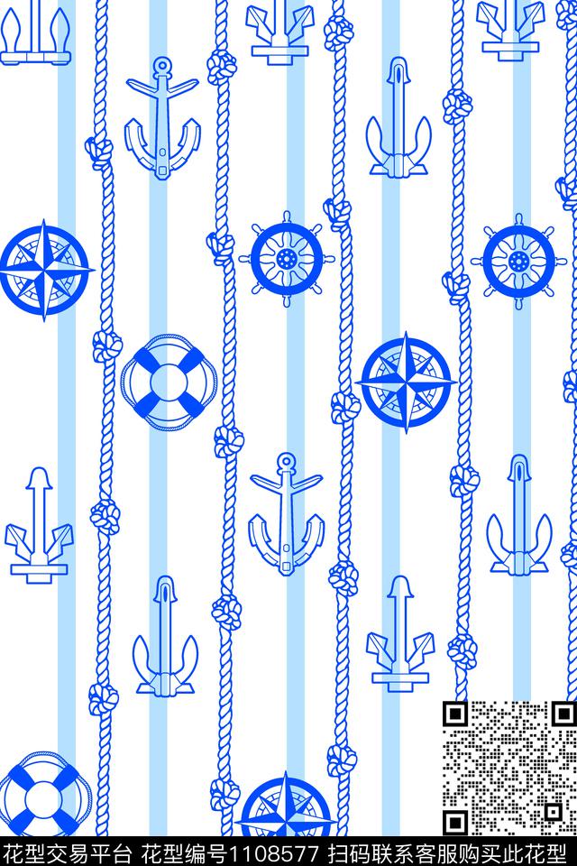 海军链条指南针数码印花华亿平台下载（图片编号: 1108577） - 瓦栏（Walan）