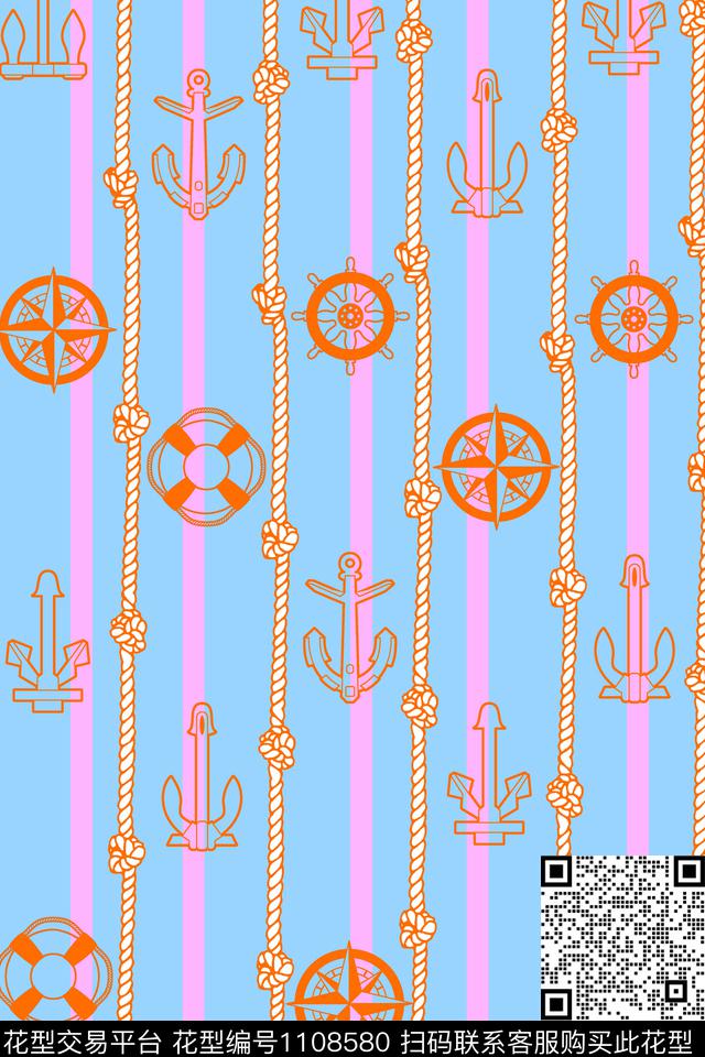 海军链条指南针数码印花华亿平台下载（图片编号: 1108580） - 瓦栏（Walan）