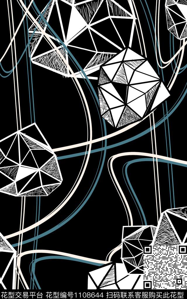 几何线条抽象传统印花华亿平台下载（图片编号: 1108644） - 瓦栏（Walan）