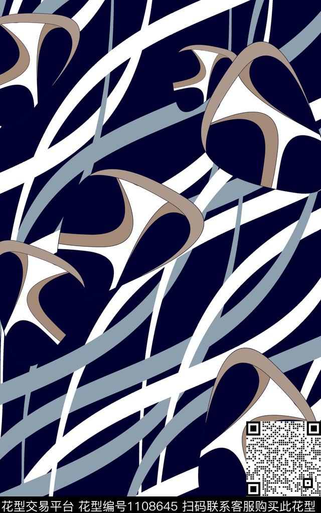 几何线条抽象传统印花华亿平台下载（图片编号: 1108645） - 瓦栏（Walan）