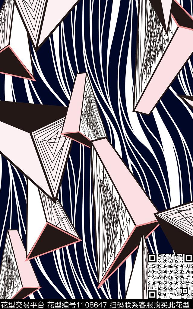 几何线条抽象传统印花华亿平台下载（图片编号: 1108647） - 瓦栏（Walan）