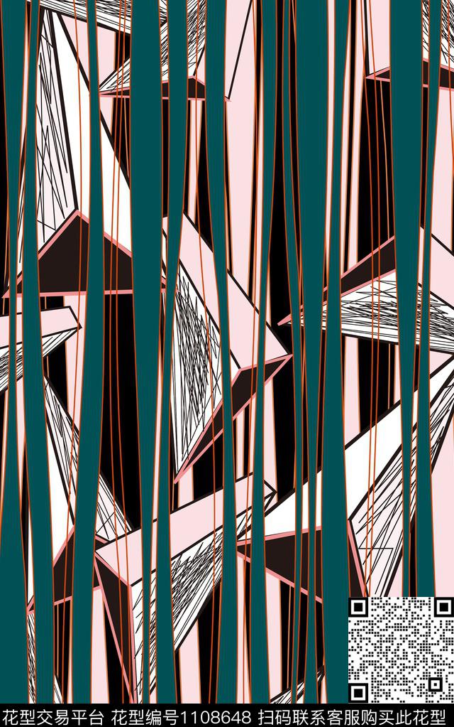 几何线条抽象传统印花华亿平台下载（图片编号: 1108648） - 瓦栏（Walan）