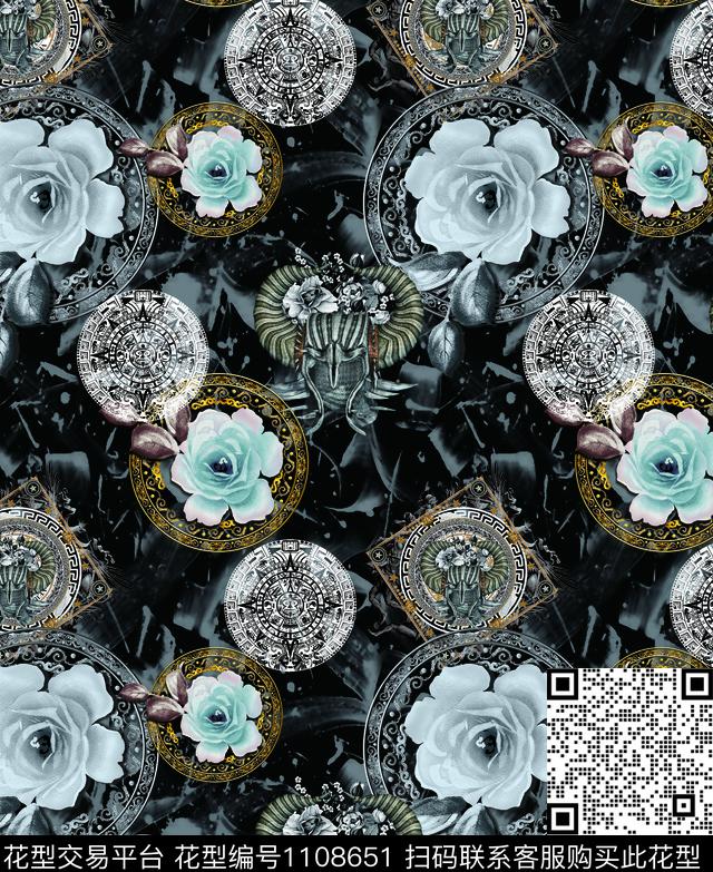 大牌风花卉几何数码印花华亿平台下载（图片编号: 1108651） - 瓦栏（Walan）