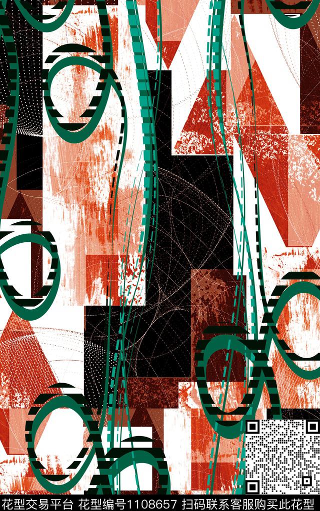 几何线条抽象传统印花华亿平台下载（图片编号: 1108657） - 瓦栏（Walan）