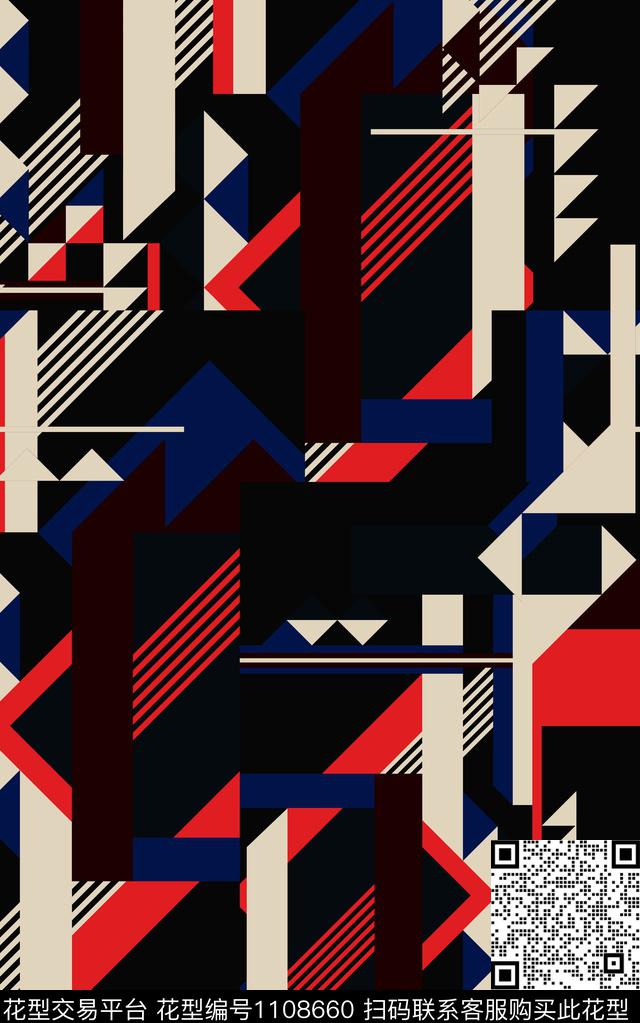 几何线条抽象传统印花华亿平台下载（图片编号: 1108660） - 瓦栏（Walan）