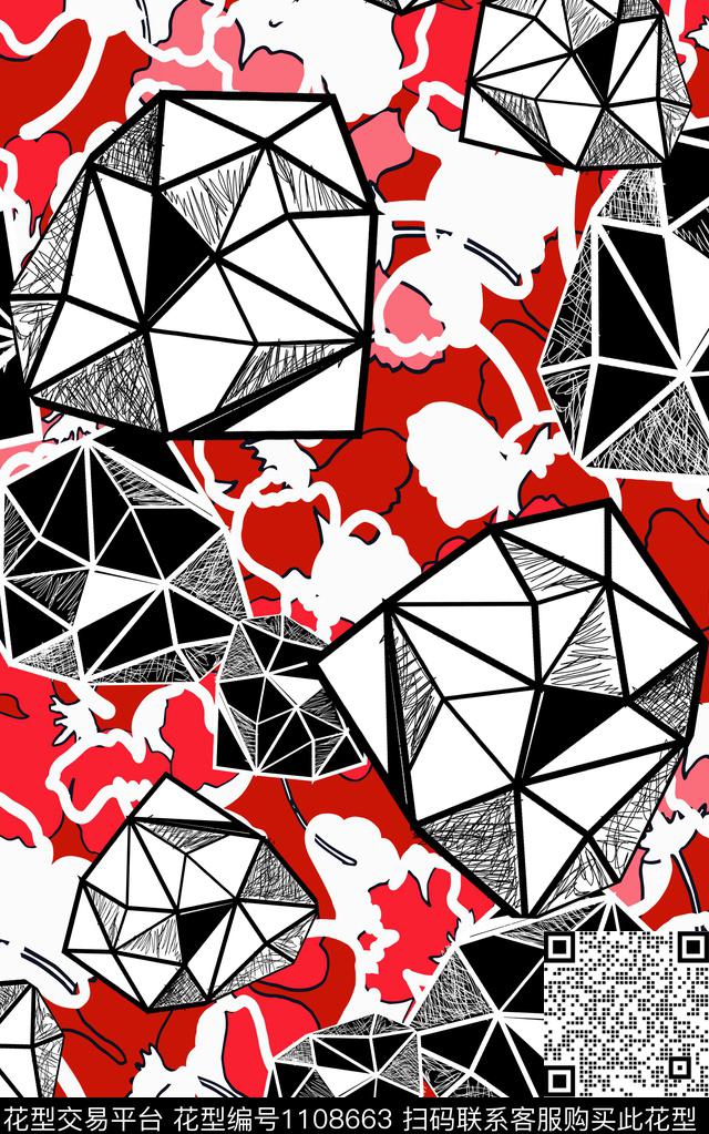 几何线条抽象传统印花华亿平台下载（图片编号: 1108663） - 瓦栏（Walan）