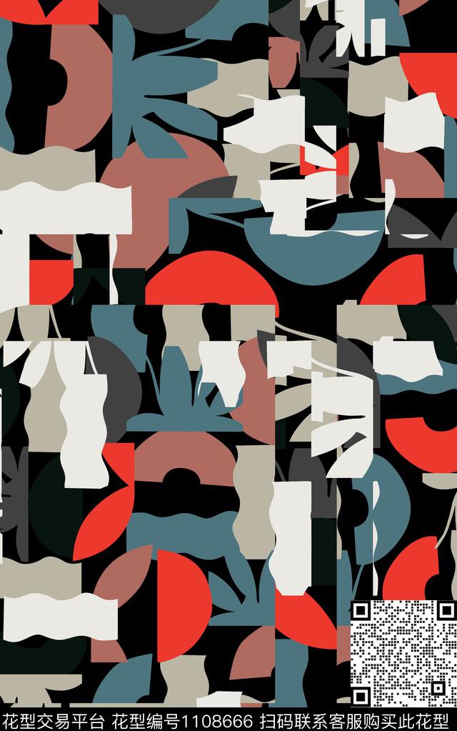 几何线条抽象传统印花华亿平台下载（图片编号: 1108666） - 瓦栏（Walan）