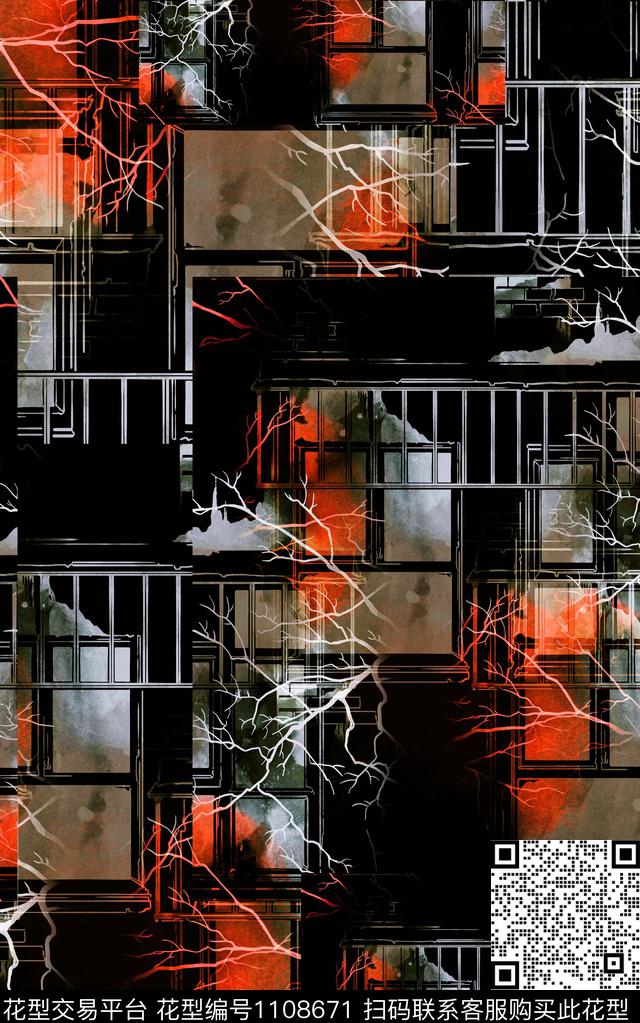 几何线条抽象传统印花华亿平台下载（图片编号: 1108671） - 瓦栏（Walan）